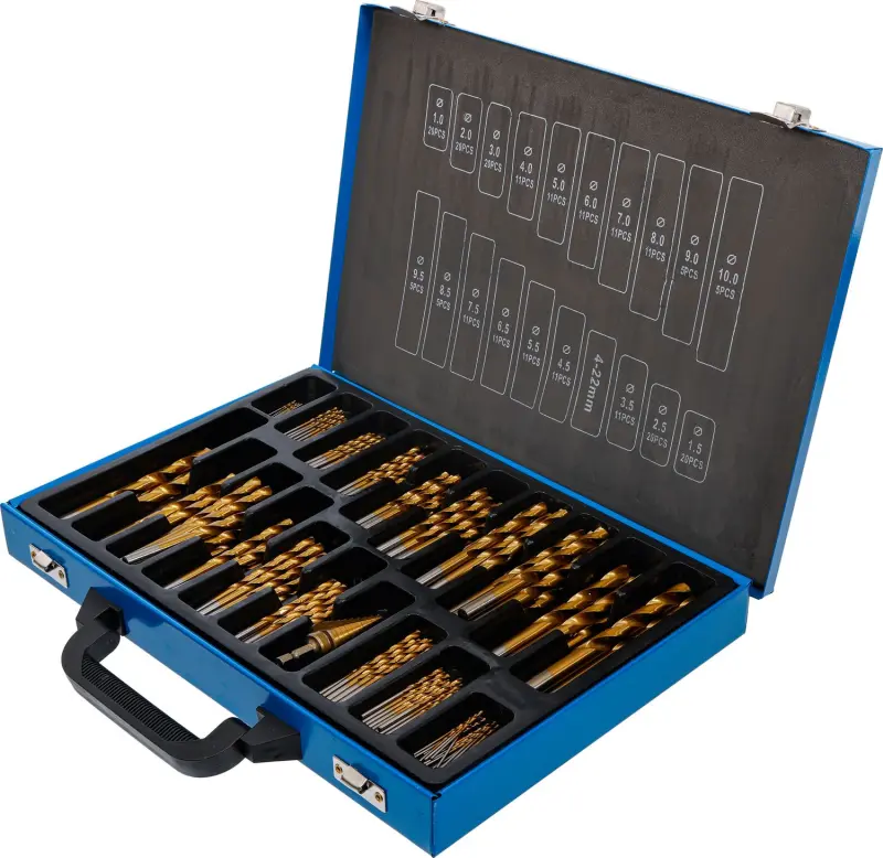 BGS 72130 Valcové a kužeľové HSS vrtáky 1 - 10 mm, TiN - 231 dielov