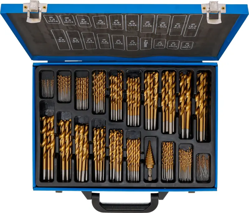 BGS 72130 Valcové a kužeľové HSS vrtáky 1 - 10 mm, TiN - 231 dielov