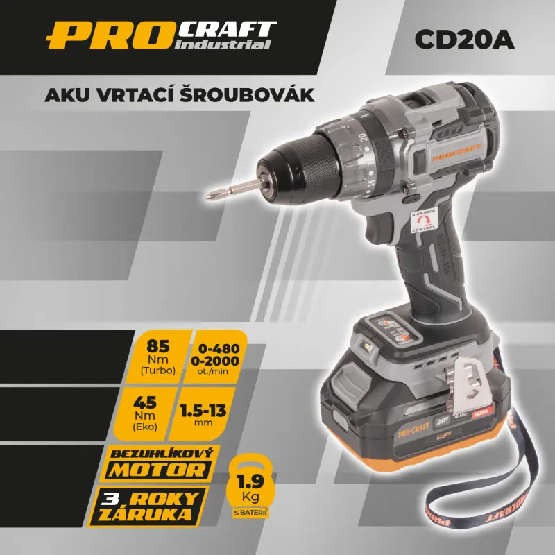 Aku vrtací šroubovák Procraft Industrial Procraft Industrial CD20Abb (bez aku) (PRCCD20ABB)