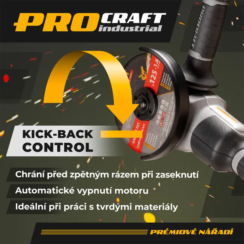 Aku úhlová bruska Procraft Industrial AG125A-1B-F 125 mm v tašce (PRCAG125A1BF)
