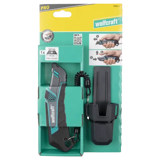 Wolfcraft nůž s trapézovou čepelí PRO SAFETY s pouzdrem (WOLF4292000)