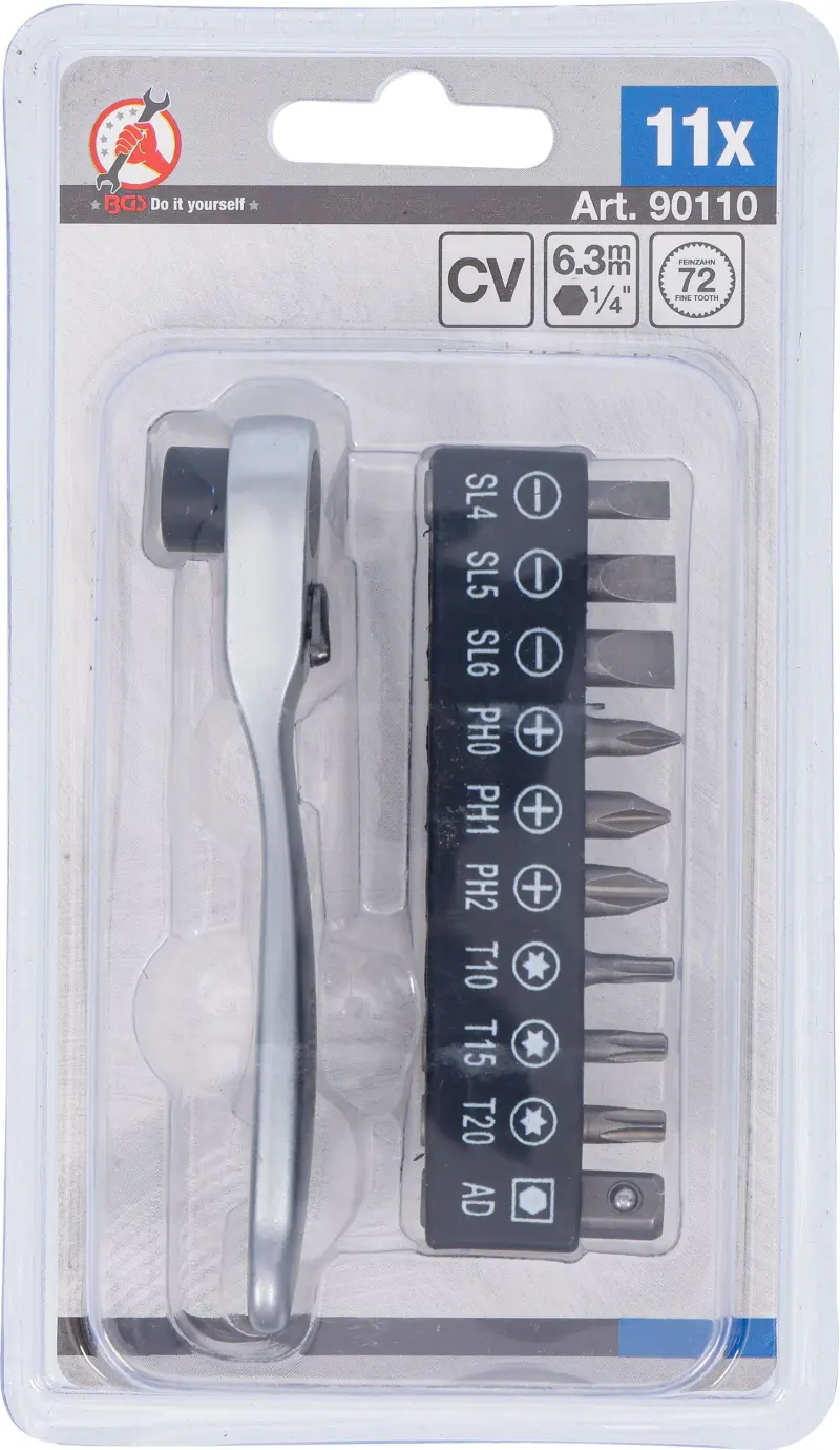 Bitová račňa 1/4" vrátane skrutkovacích bitov Kraftmann 90110 - 11 dielov (BGS1090110)