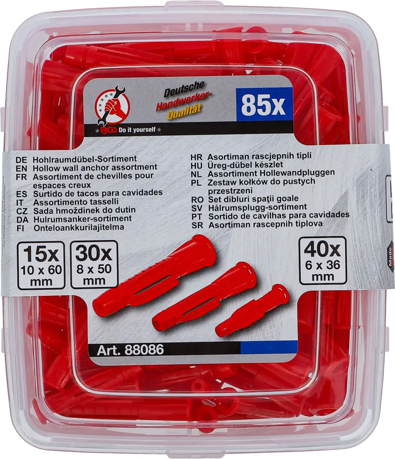 Hmoždinky do dutín pr. 6 ÷ 10 mm Kraftmann 88086 - 85 dielov (BGS1088086)