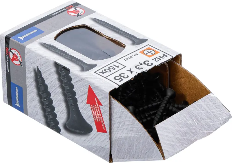 Sadrokartónové skrutky PH2 hrubý závit 3,9 × 35 mm 150 ks Kraftmann 88067 (BGS1088067)
