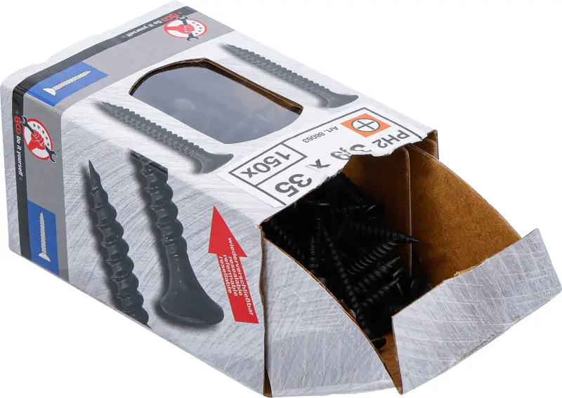 Sadrokartónové skrutky PH2 Jemný závit 3,9 × 35 mm 150 ks Kraftmann 88063 (BGS1088063)