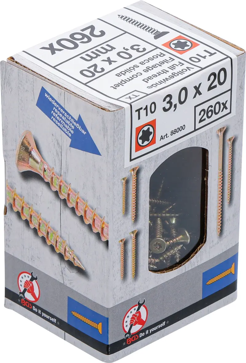 Viacúčelové skrutky T-profil T10 3,0 x 20 mm 260 ks Kraftmann 88000 (BGS1088000)