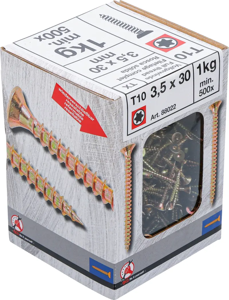 Viacúčelové skrutky T-profil T10 3,5 x 30 mm 1 kg / 500 ks Kraftmann 88022 (BGS1088022)