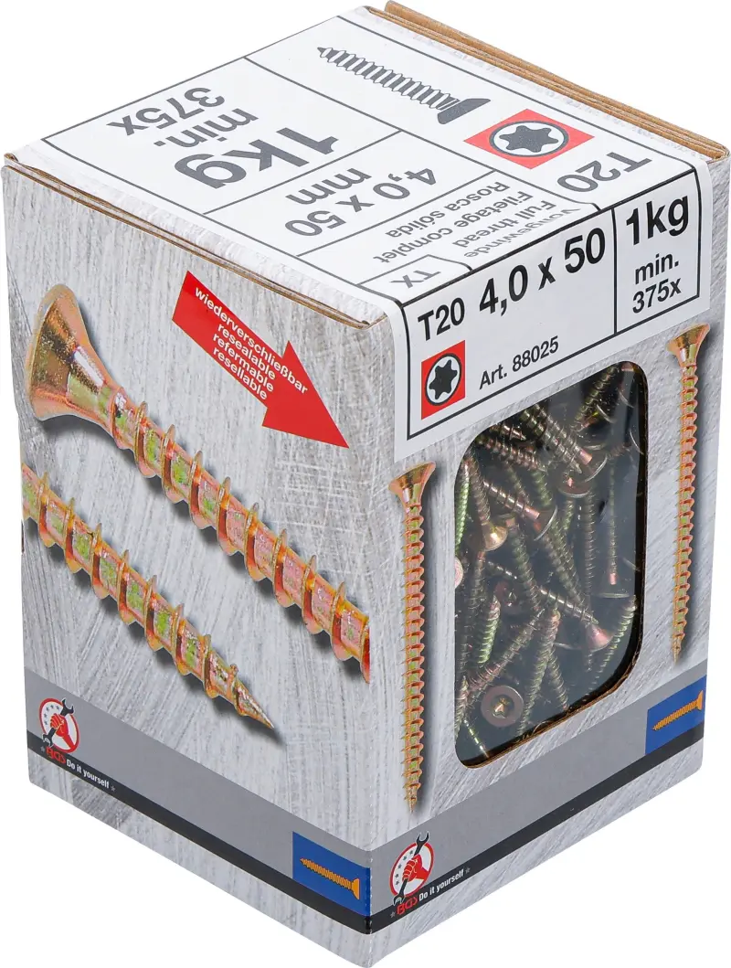 Viacúčelové skrutky T-profil T20 4,0 x 50 mm 1 kg / 375 ks Kraftmann 88025 (BGS1088025)