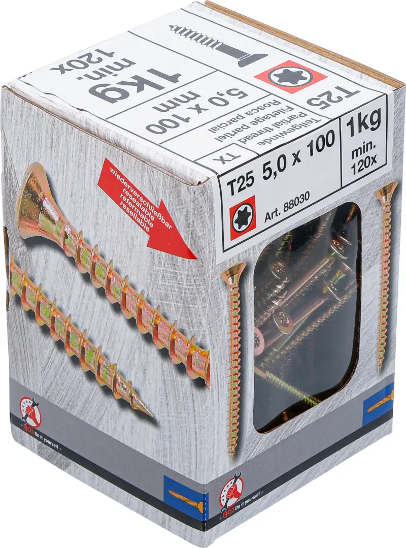 Viacúčelové skrutky T-profil T25 5,0 x 100 mm 1 kg / 120 ks Kraftmann 88030 (BGS1088030)