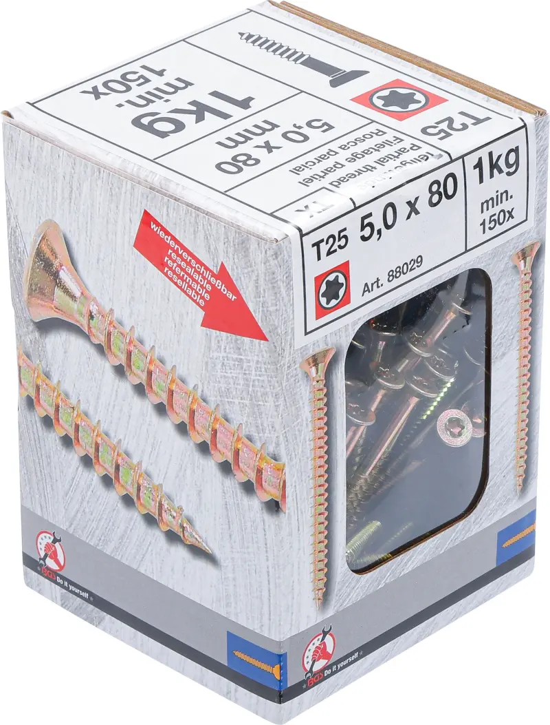 Viacúčelové skrutky T-profil T25 5,0 x 80 mm 1 kg / 150 ks Kraftmann 88029 (BGS1088029)