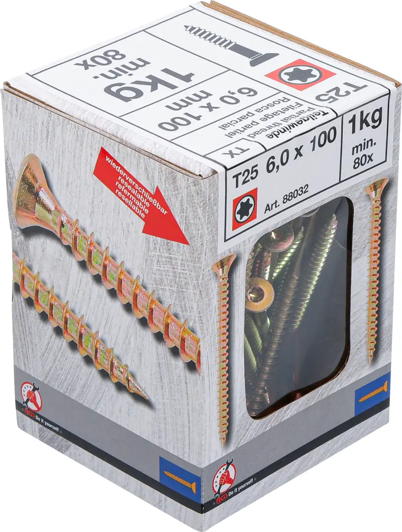 Viacúčelové skrutky T-profil T25 6,0 x 100 mm 1 kg / 80 ks Kraftmann 88032 (BGS1088032)