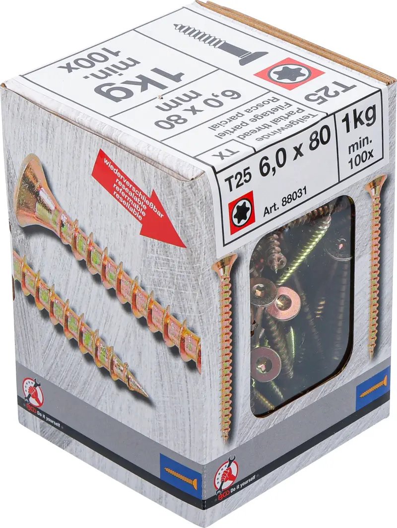 Viacúčelové skrutky T-profil T25 6,0 x 80 mm 1 kg / 100 ks Kraftmann 88031 (BGS1088031)