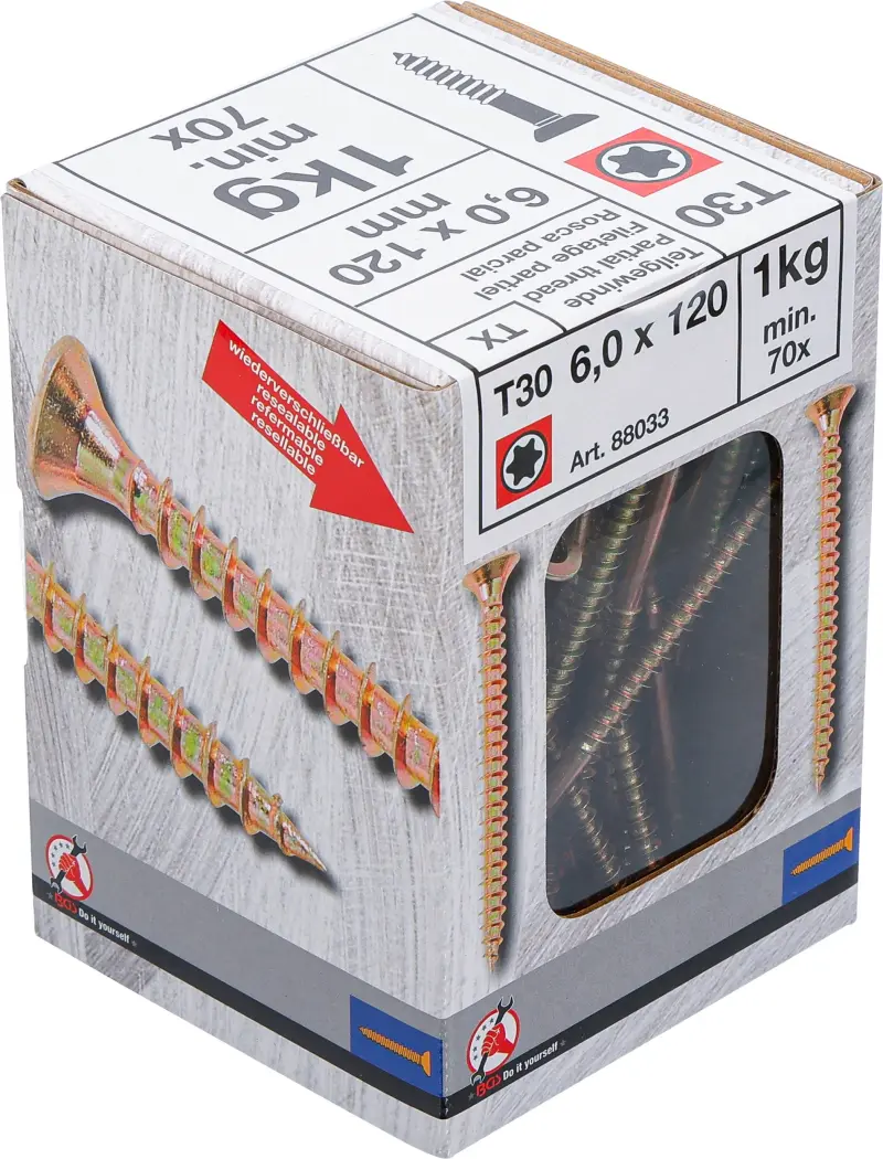 Viacúčelové skrutky T-profil T30 6,0 x 120 mm 1 kg / 70 ks Kraftmann 88033 (BGS1088033)