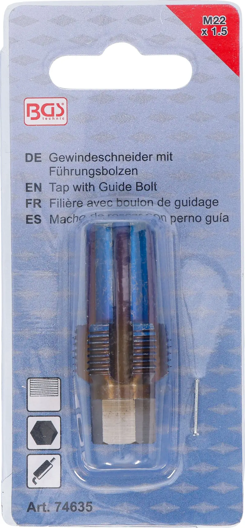 Závitník s vodiacim čapom pre senzory M22 x 1,5 BGS 74635 (BGS1074635)