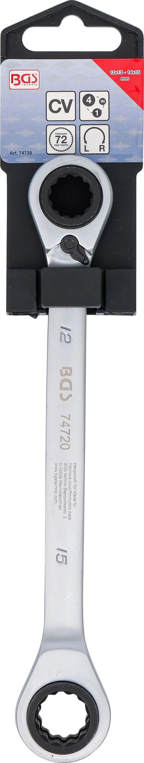 Obojstranný račňový očkový kľúč prestaviteľný 4 v 1 12 x 13 - 14 x 15 mm BGS 74720 (BGS1074720)