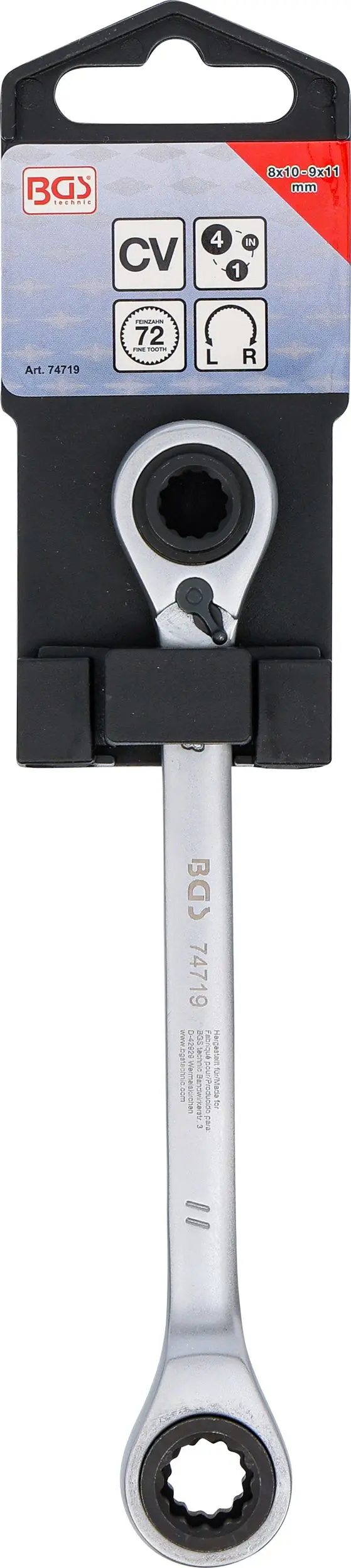 Obojstranný račňový očkový kľúč prestaviteľný 4 v 1 8 x 10 - 9 x 11 mm BGS 74719 (BGS1074719)