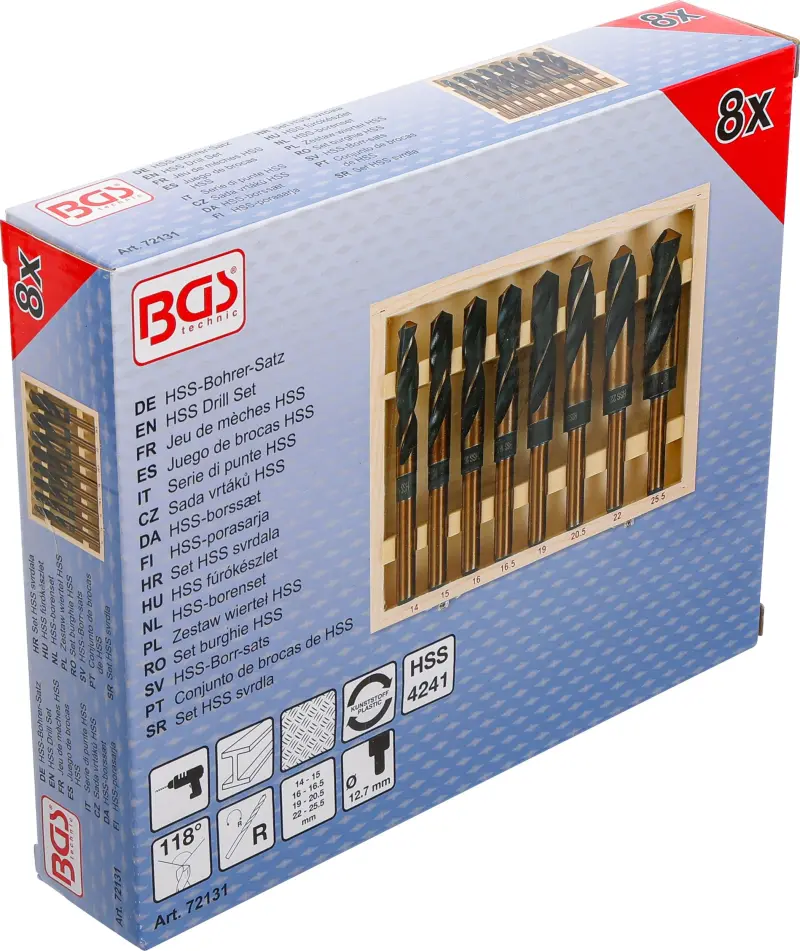 Vrtáky HSS 14 ÷ 25,5 mm BGS 72131 - 8 dielov (BGS1072131)