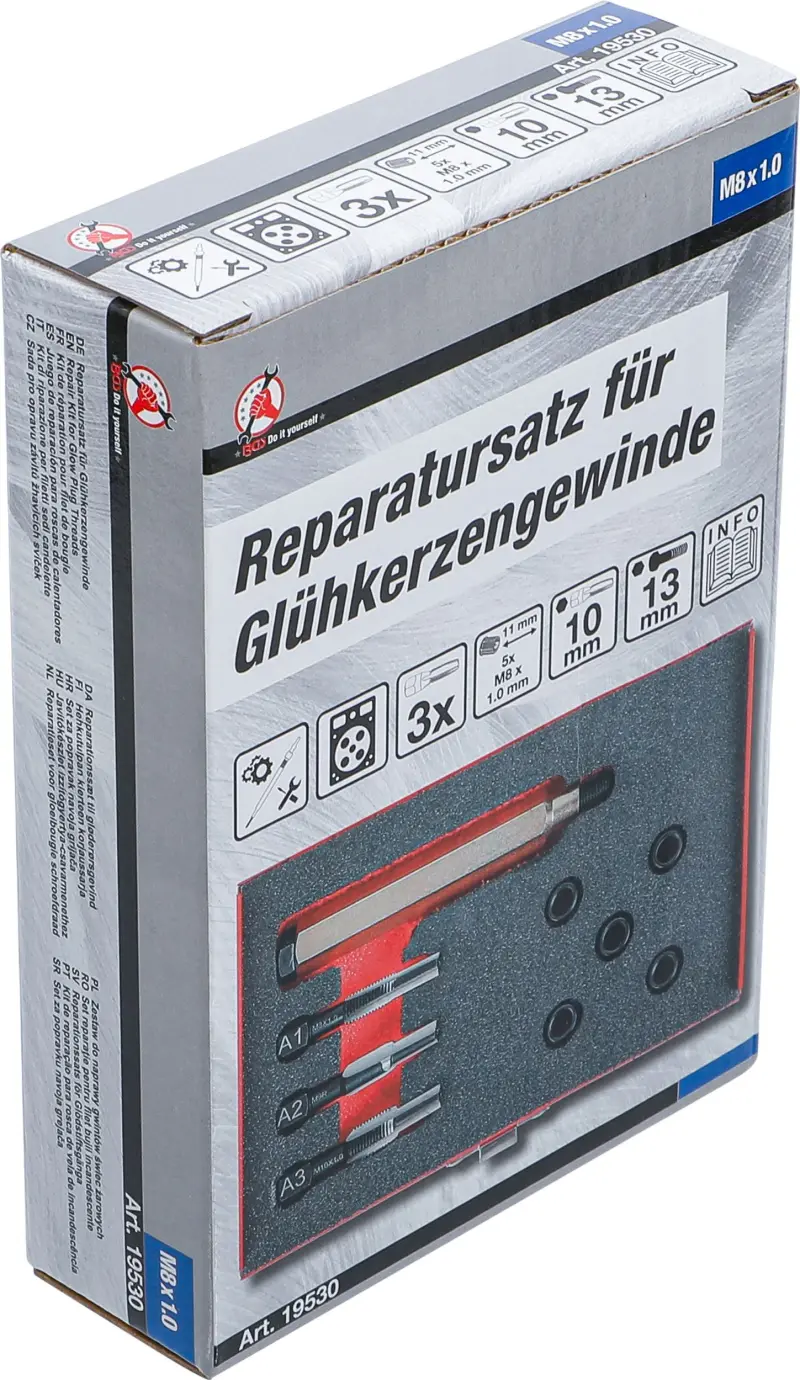 Súprava na opravu závitov žhaviacich sviečok M8 x 1,0 Kraftmann 19530 (BGS1019530)