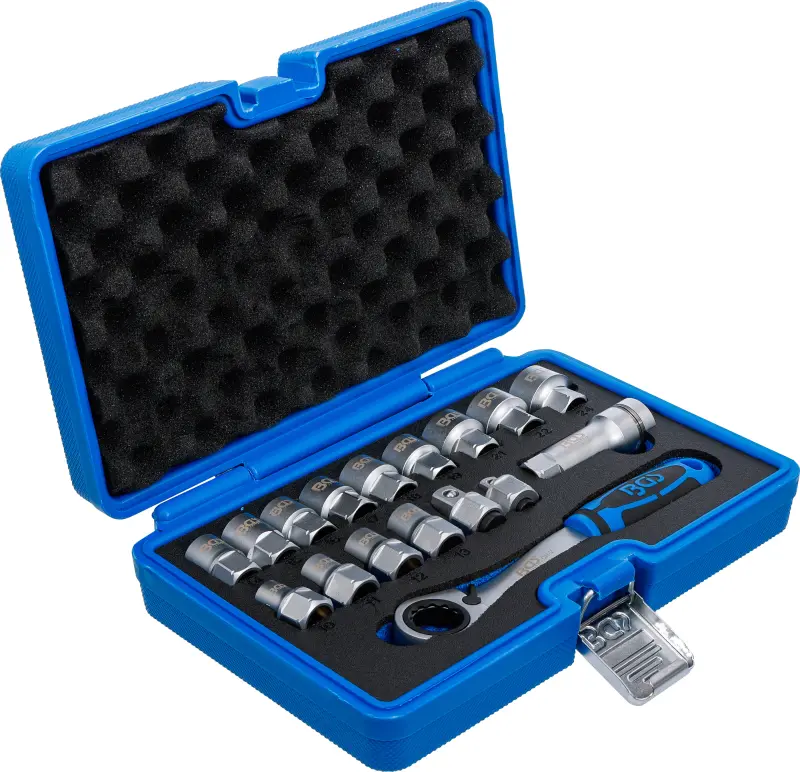 Gola sada HEX 19 mm - průchozí, hlavice Gear Lock 10 ÷ 24 mm BGS 74712 - 17 dílů (BGS1074712)