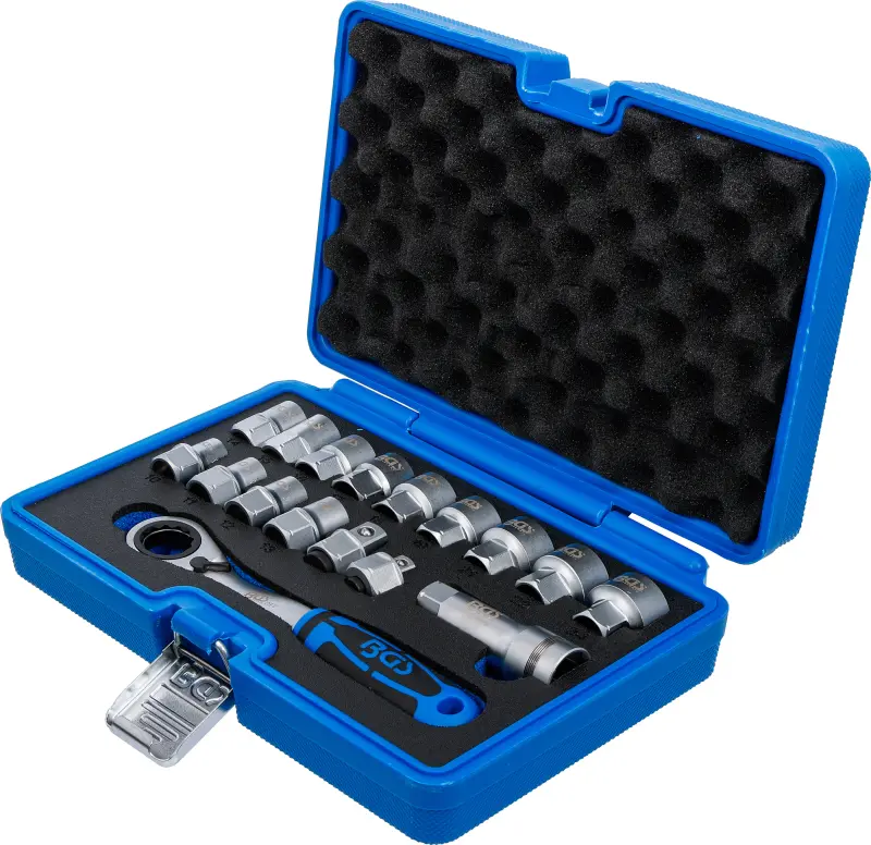 Gola sada HEX 19 mm - průchozí, hlavice Gear Lock 10 ÷ 24 mm BGS 74712 - 17 dílů (BGS1074712)