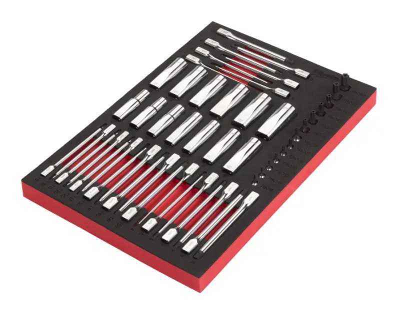Sada nářadí Milwaukee v pěnové vložce do vozíku 46"/36", 1/4"-3/8"-1/2" nástrčné hlavice a bity, 81 ks, 4932502081