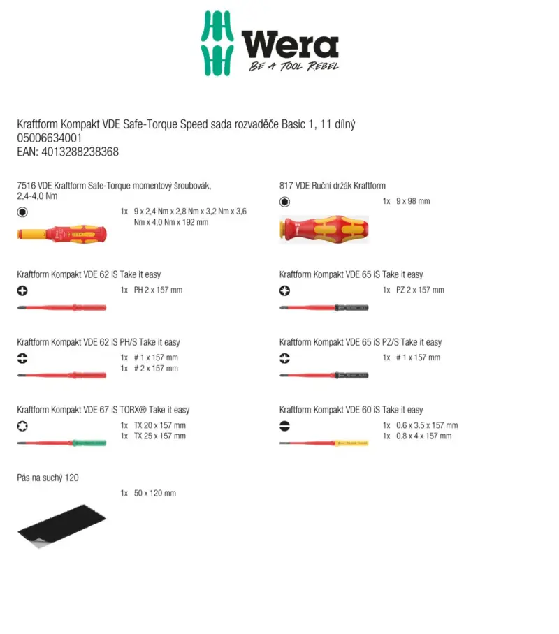 Wera 006634 Náradie pre skrutkové spoje rozvádzačov regulácia otáčok Kraftform Kompakt VDE Safe-Torque Basic 1 - 11 dielov (W05006634001)