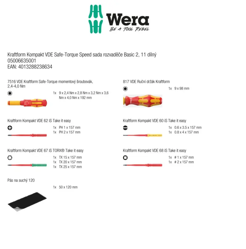 Wera 006635 Náradie pre skrutkové spoje rozvádzačov regulácia otáčok Kraftform Kompakt VDE Safe-Torque Basic 2 - 11 dielov (W05006635001)