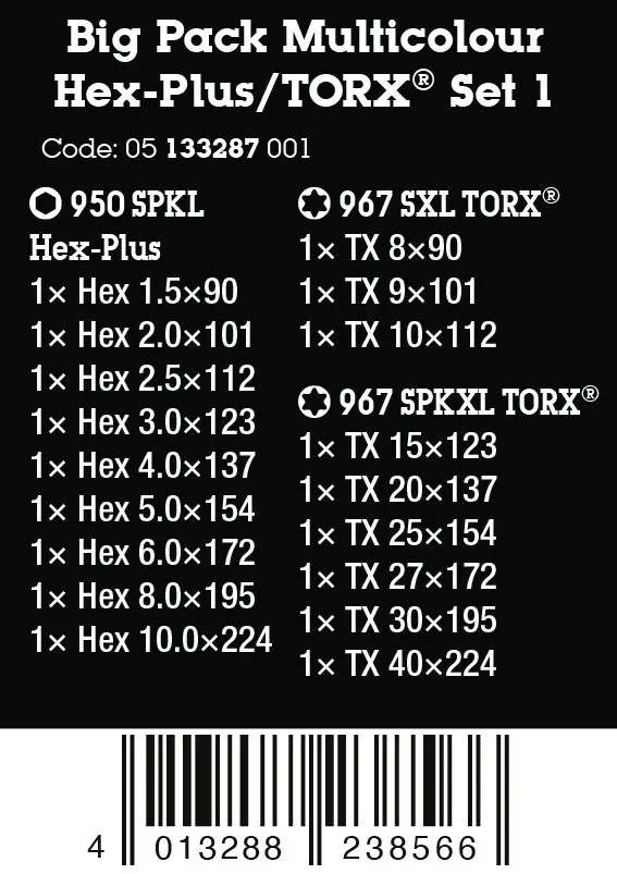 Wera 133287 Zástrčné kľúče viacfarebné HEX a TORX® 1 - 19 dielov (W05133287001)