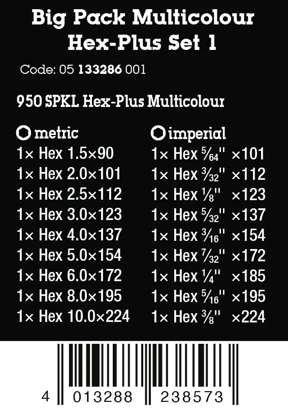 Wera 133286 Zástrčné kľúče viacfarebné Hex-Plus 1, metrické a imperiálne - 19 dielov (W05133286001)