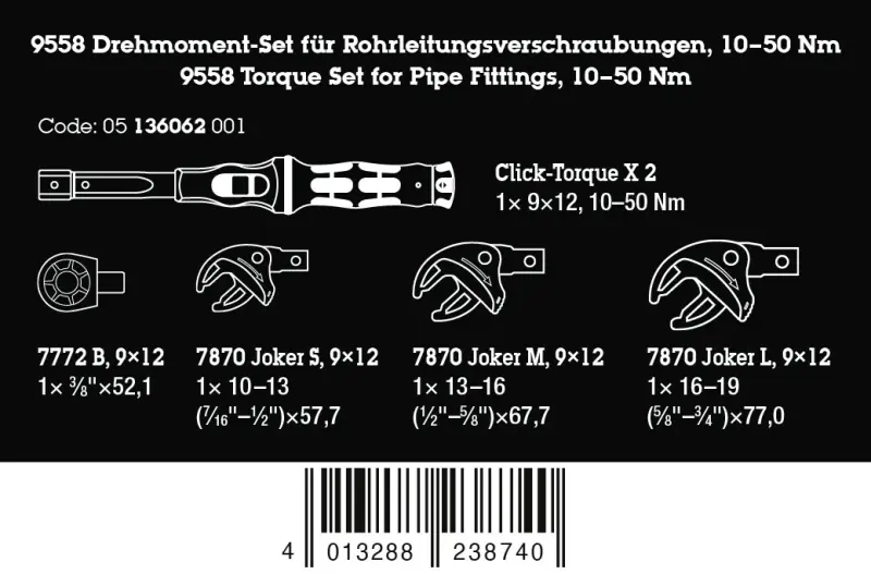 Wera 136062 Momentový kľúč Click-Torque X 2 pre nástrčné nástroje 14x18mm (10 ÷ 50 Nm). Typ 9558 - 5 dielov (W05136062001)