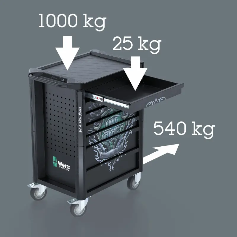 Wera 305851 Dielenský vozík Tool Rebel 9800, 7 zásuviek, bez náradia (W05305851001)