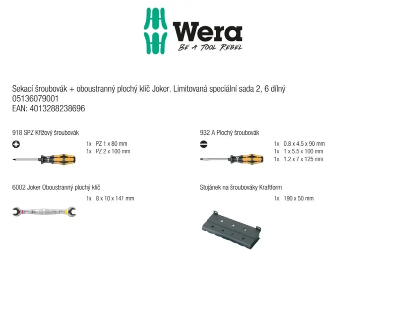 Wera 136079 Sekacie skrutkovače SL, PZ a obojstranný otvorený kľúč Joker 6002. Limitovaná špeciálna sada 2 (W05136079001)