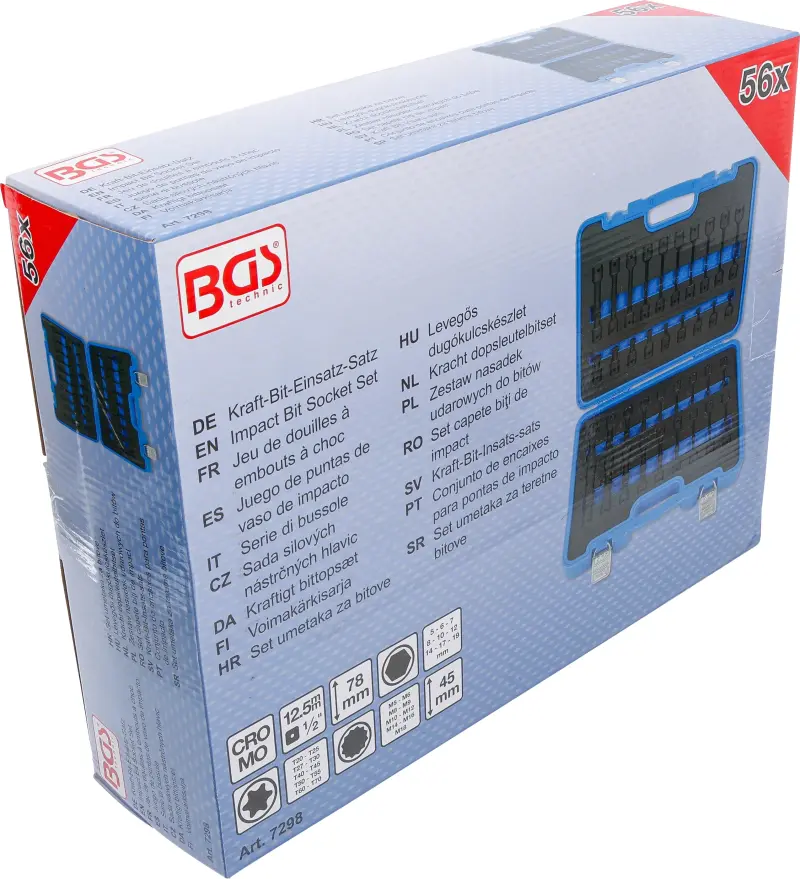 Zástrčné bitové hlavice 1/2" (Hex, Torx, XZN) BGS 7298, rázové - 56dílná sada  (BGS107298)