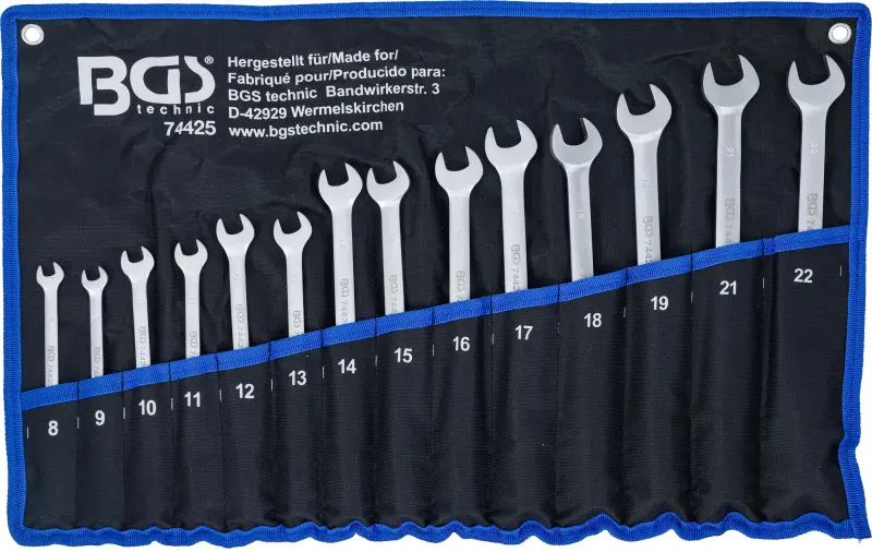 Očkoploché klíče s flexibilní očkovou hlavou 8 ÷ 22 mm - 14dílná sada (BGS1074425)
