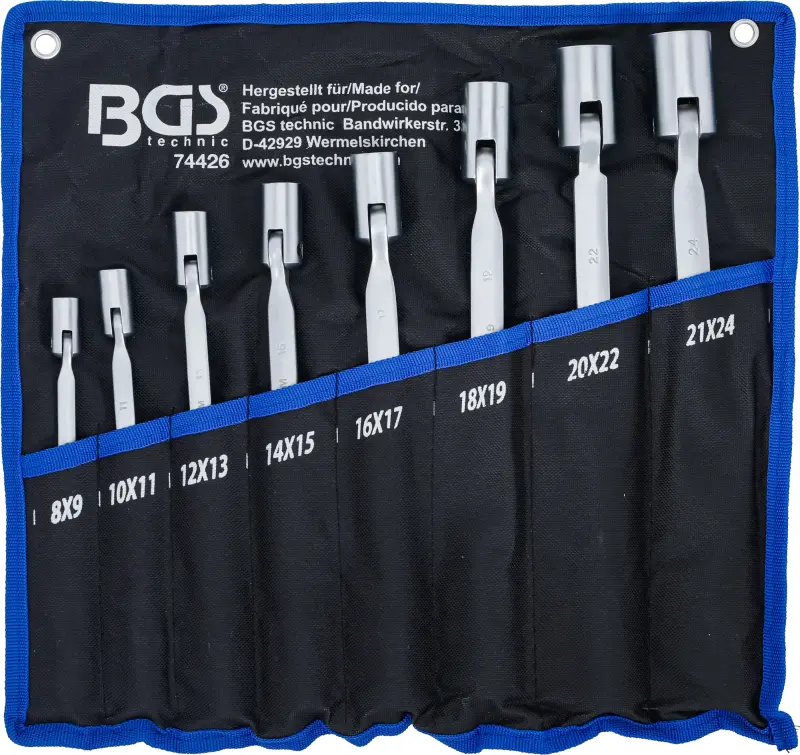 Oboustranné očkové klíče BGS 74426 s flexibilními hlavami 8 ÷ 24 mm - 8dílná sada (BGS1074426)