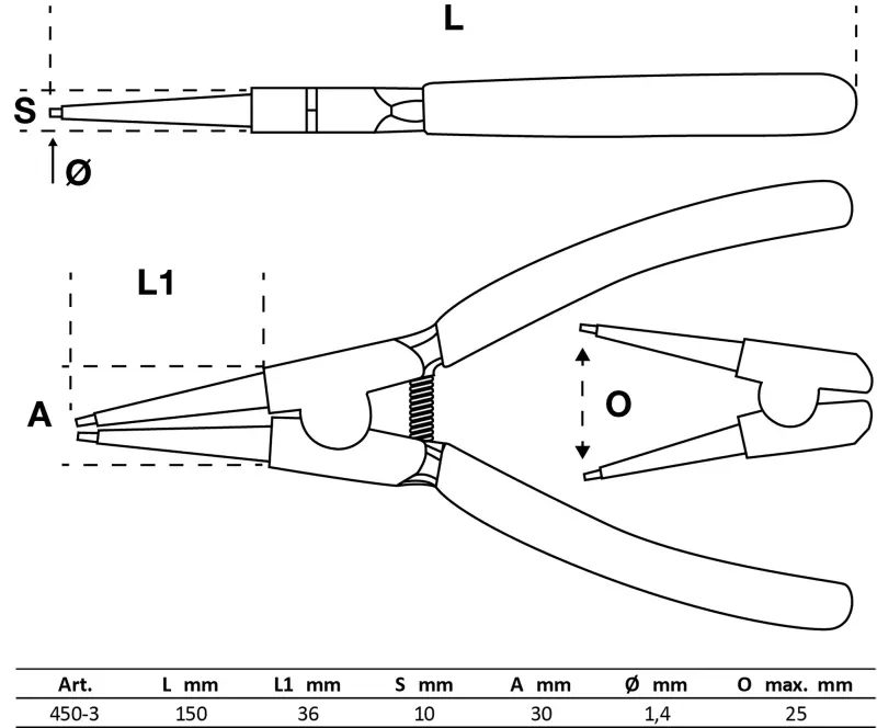 Kleště 150 mm na vnější rozpěrné kroužky BGS100450-3 (BGS100450-3)