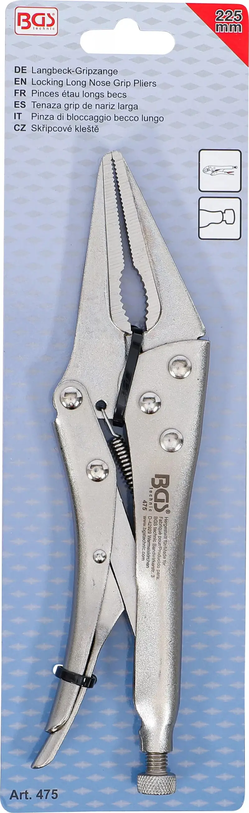 Samosvorné upínací kleště Grip 225 mm BGS100475, dlouhé čelisti (BGS100475)