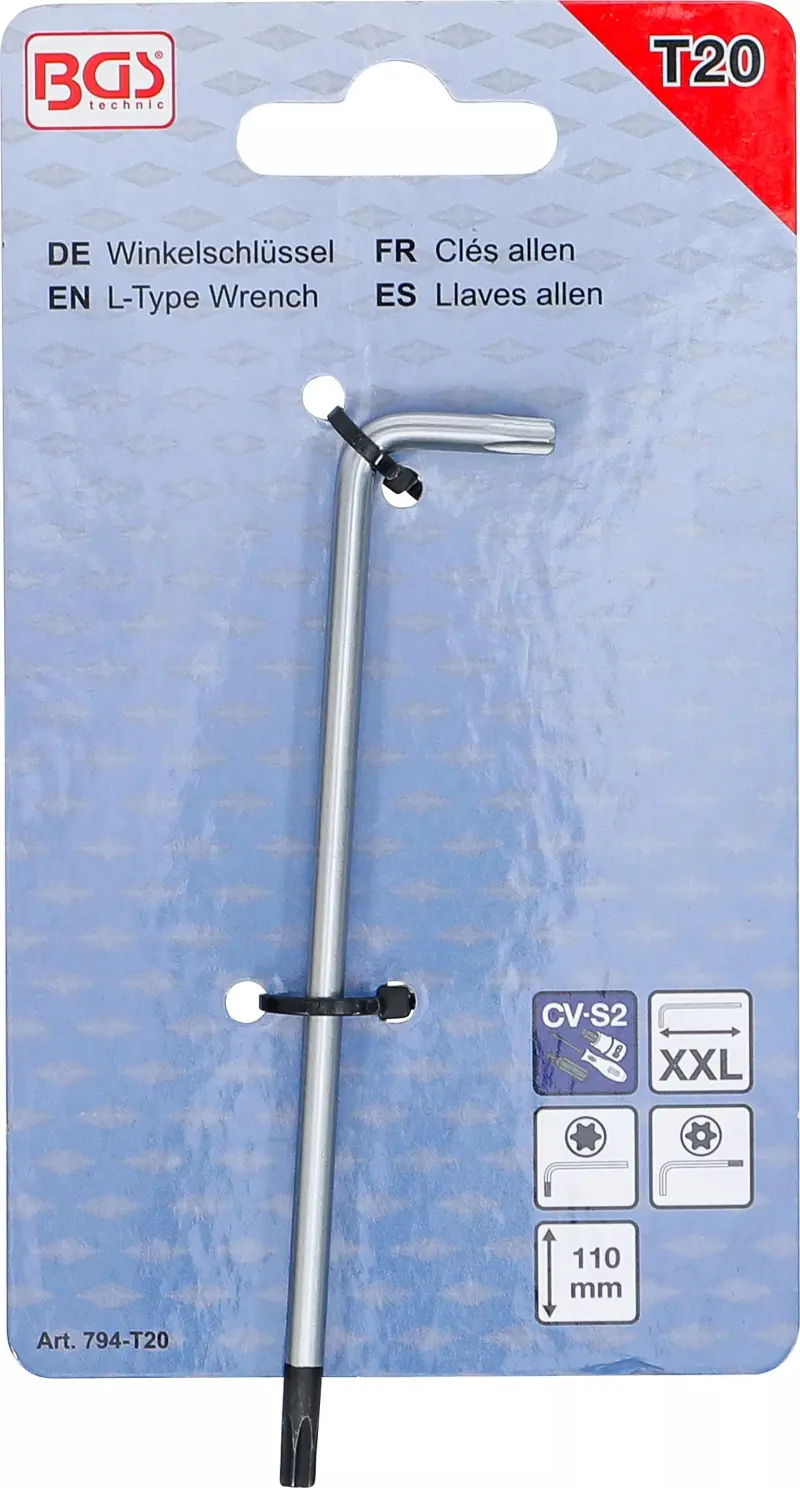 Zástrčný klíč T-profil T20 BGS100794-T20 velmi dlouhý (pro Torx) s otvorem/bez otvoru (BGS100794-T20)