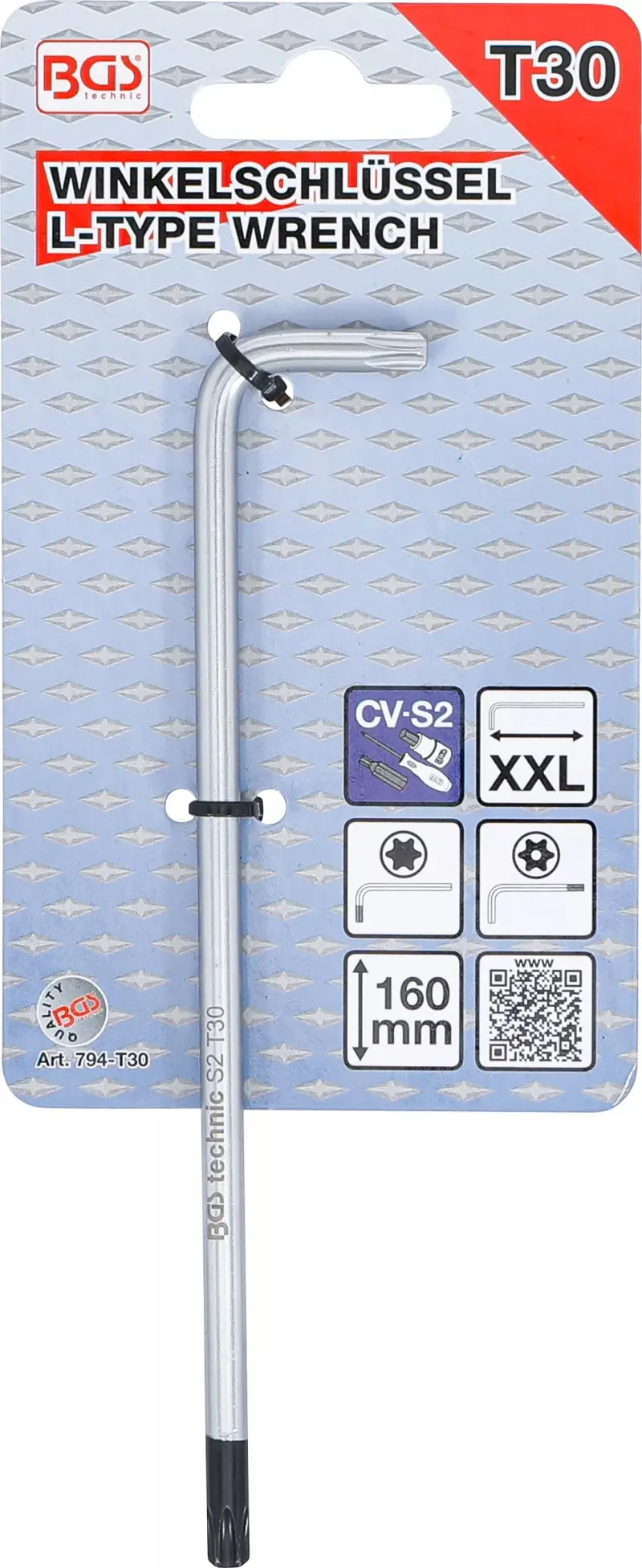 Zástrčný klíč T-profil T30 BGS100794-T30 velmi dlouhý (pro Torx) s otvorem/bez otvoru (BGS100794-T30)