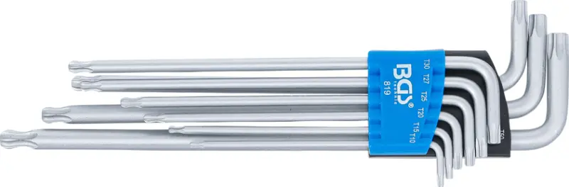 Zástrčné klíče T-profil T10 ÷ T50 velmi dlouhé s kulovou hlavou (Sada 9 dílů). BGS 819  (BGS100819)