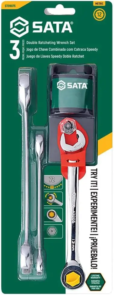 Očkoploché ráčnové klíče 10 ÷ 17 mm SATA ST09075 (Sada 3 ks) (SATAST09075)