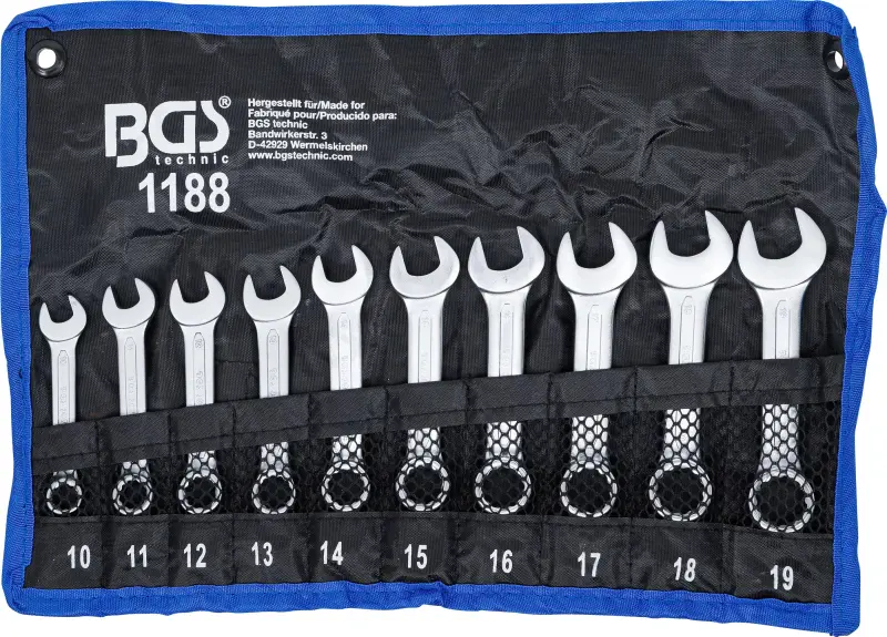 Očkoploché klíče 10 ÷ 19 mm BGS101188, extra krátké. Sada 10 dílů (BGS101188)