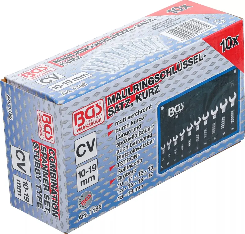 Očkoploché klíče 10 ÷ 19 mm BGS101188, extra krátké. Sada 10 dílů (BGS101188)