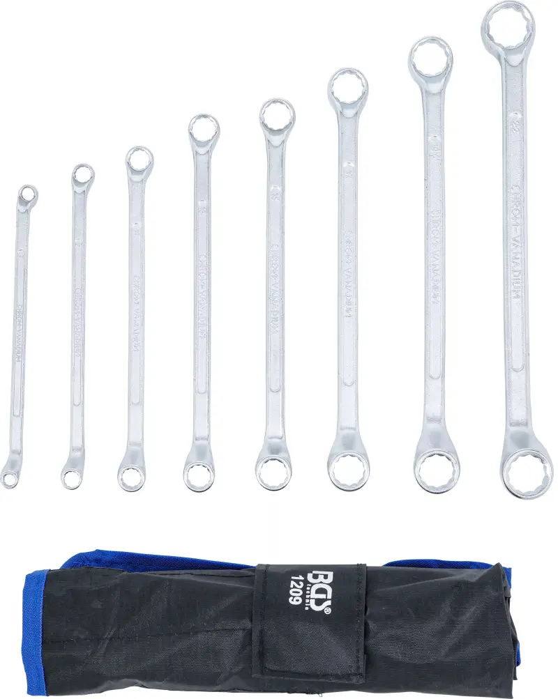 Oboustranné očkové klíče 6 ÷ 22 mm BGS101209, vyhnuté, DIN 838. Sada 8 dílů v tašce (BGS101209)