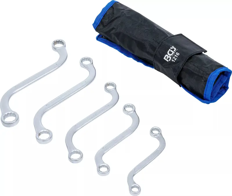 Oboustranné očkové klíče 10 ÷ 19 mm BGS101216, S-forma, dvanáctihran. Sada 5 dílů v tašce (BGS101216)