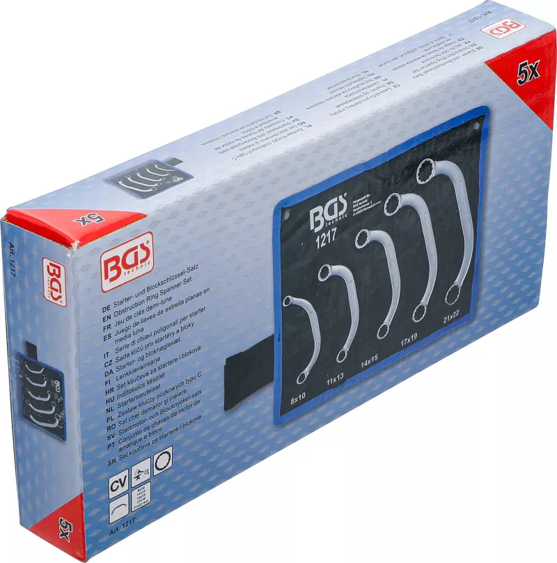 Oboustranné očkové klíče 8 ÷ 22 mm BGS101217, C-forma, dvanáctihran. Sada 5 dílů (BGS101217)