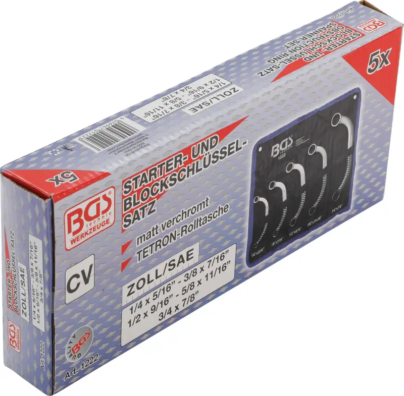 Oboustranné očkové klíče 1/4 ÷ 7/8" BGS101222 palcové, C-forma, dvanáctihran. Sada 5 dílů (BGS101222)