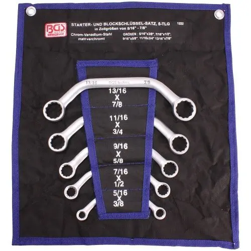 Oboustranné očkové klíče 1/4 ÷ 7/8" BGS101222 palcové, C-forma, dvanáctihran. Sada 5 dílů (BGS101222)