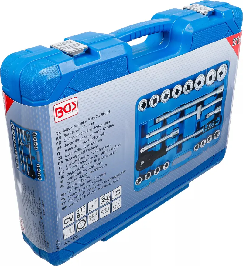 Gola sada 21K. Ráčna 3/4" 12hranný profil 9 ÷ 50 mm (21 dílů) BGS 1223 ((BGS101223)