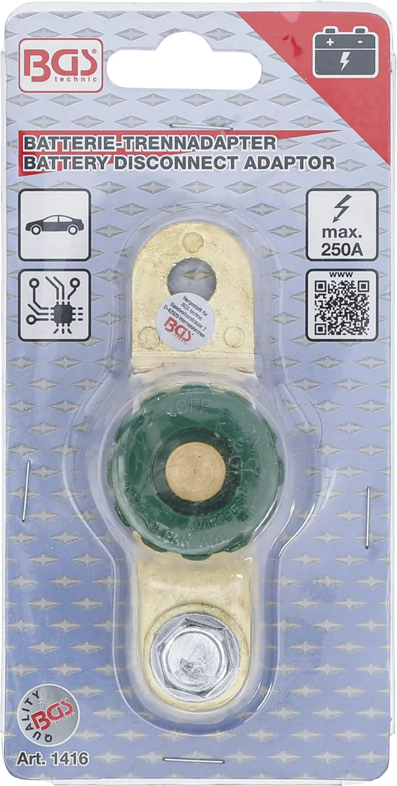 Odpojovač kontaktu autobaterie BGS101416, ploché svorky (250 A) (BGS101416)